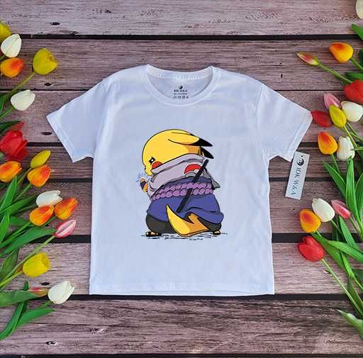 koszulka pikatchu ninja biała czarna 98-170cm bluzka t-schirt