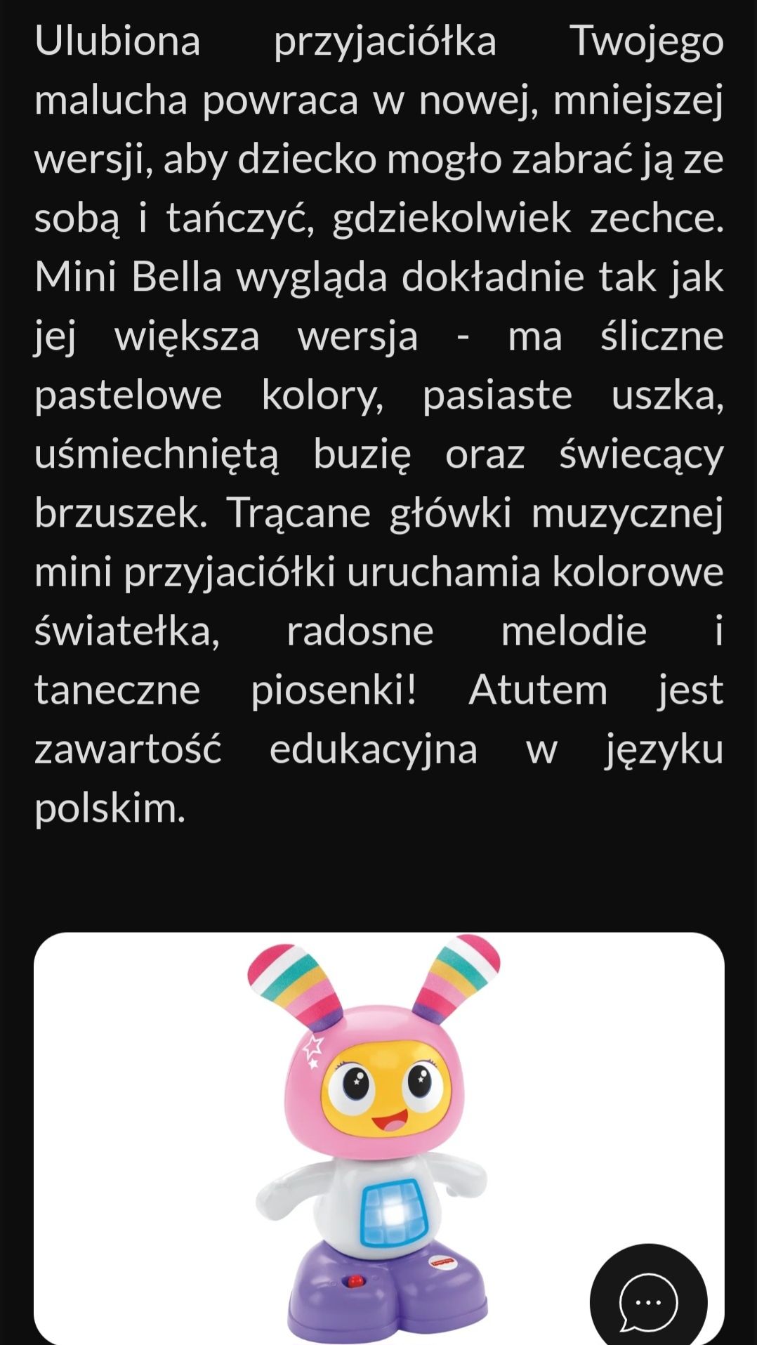 Mały robot taneczny Bella - zabawka interaktywna Fisher Price