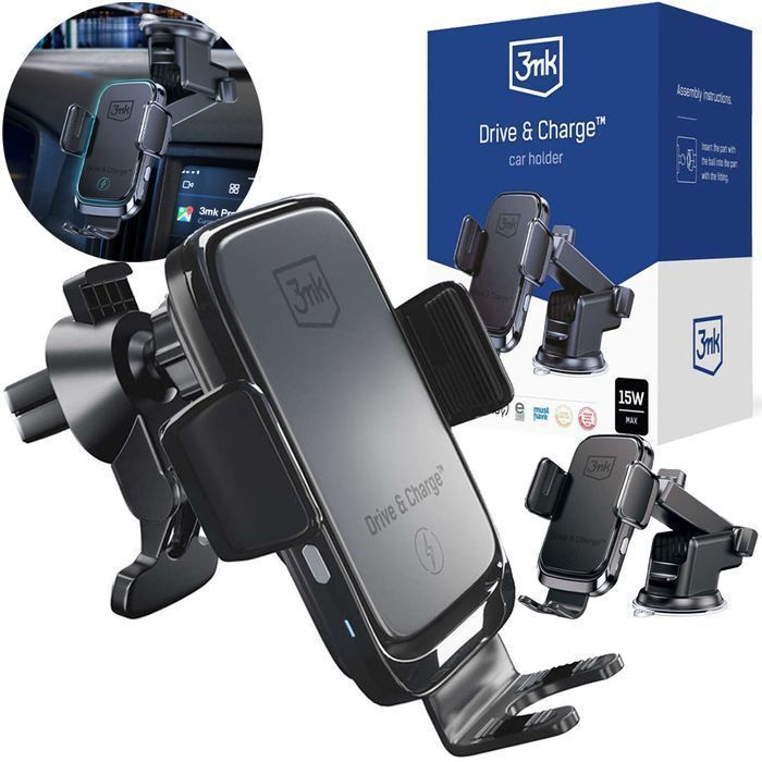 Uchwyt samochodowy z ładowarką indukcyjną na telefon 3mk Drive&Charge