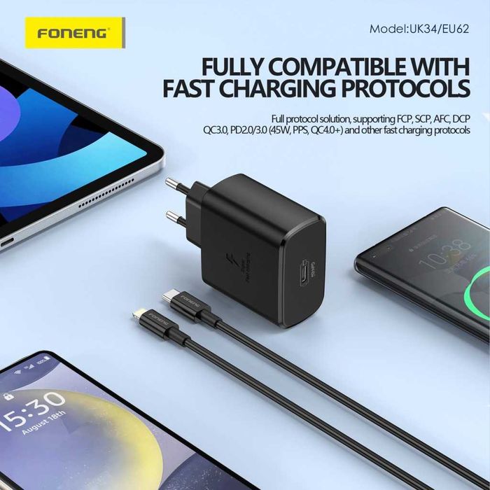 SZYBKA ŁADOWARKA 45W USB-C + KABEL USB typ C - Telefon Samsung iPhone