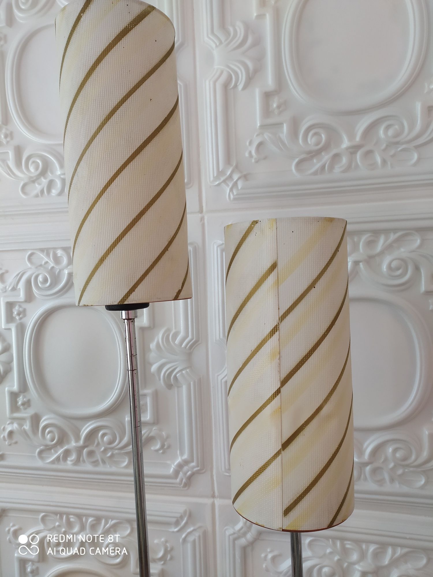 Stare lampy stojące duże PRL lampa ze stolikiem wiklinowa abażur kwiat