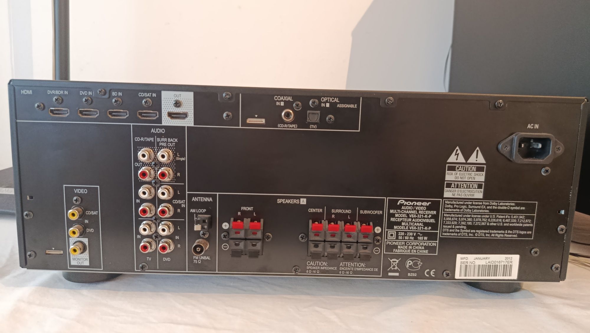 Amplificador/AV Receiver Pioneer VSX-321 5.1 + colunas + subwoofer