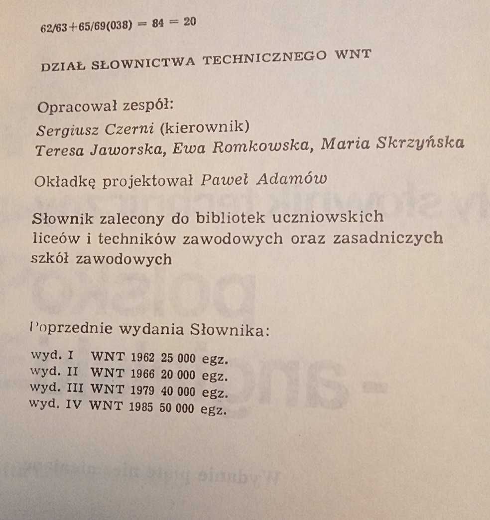 Mały Słownik Techniczny Polsko-Angielski Wyd. Naukowo-Techniczne 1986r