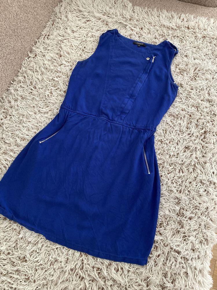 Niebieska chabrowa sukienka midi taliowana zip pagony reserved m/38
