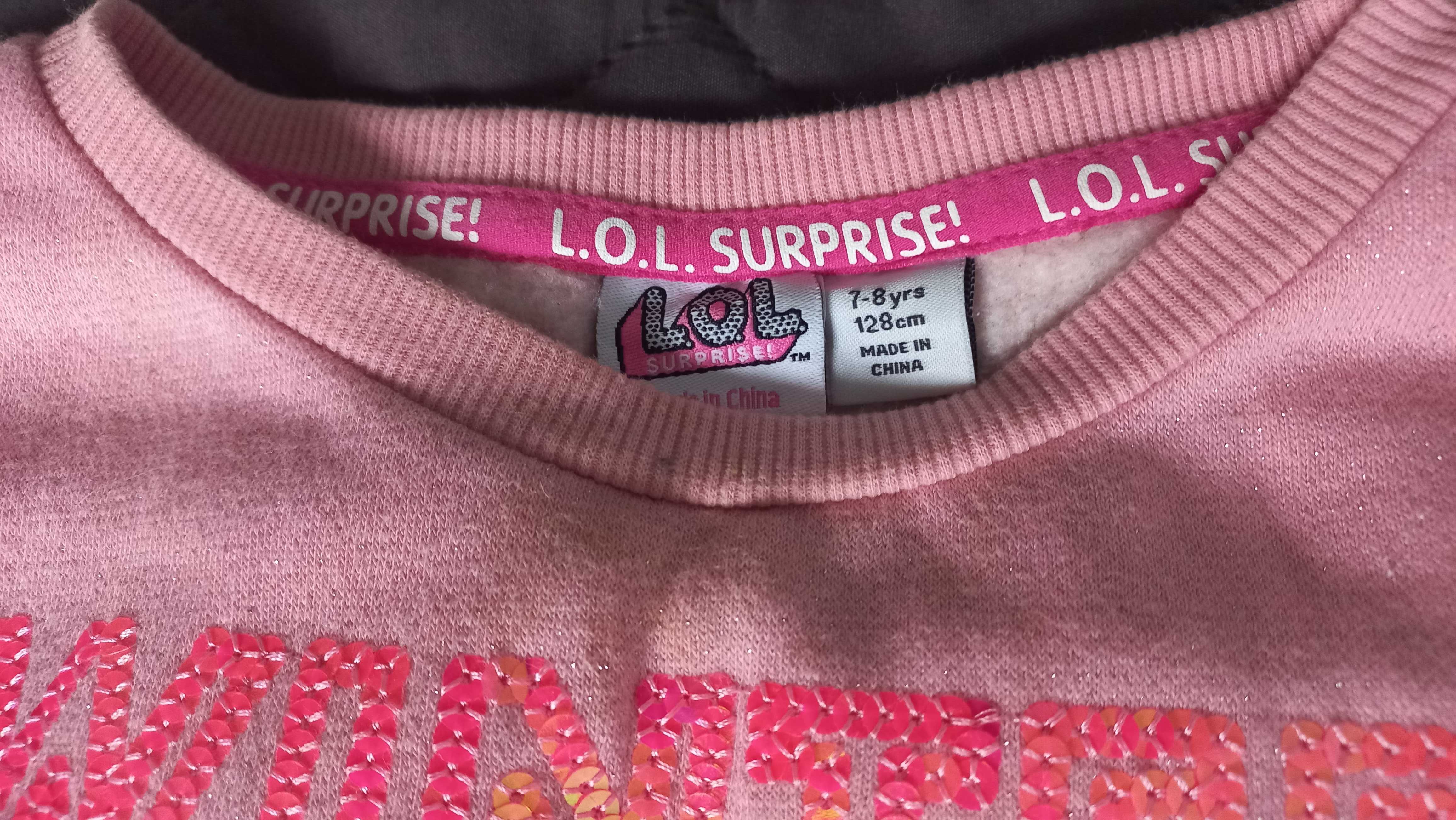 Nowy sweter  dziewcięcy ocieplany różowy LOL 128 obniżona cena