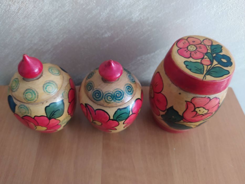 Komplet z Rosji stary Chochłoma drewniane pojemniki
