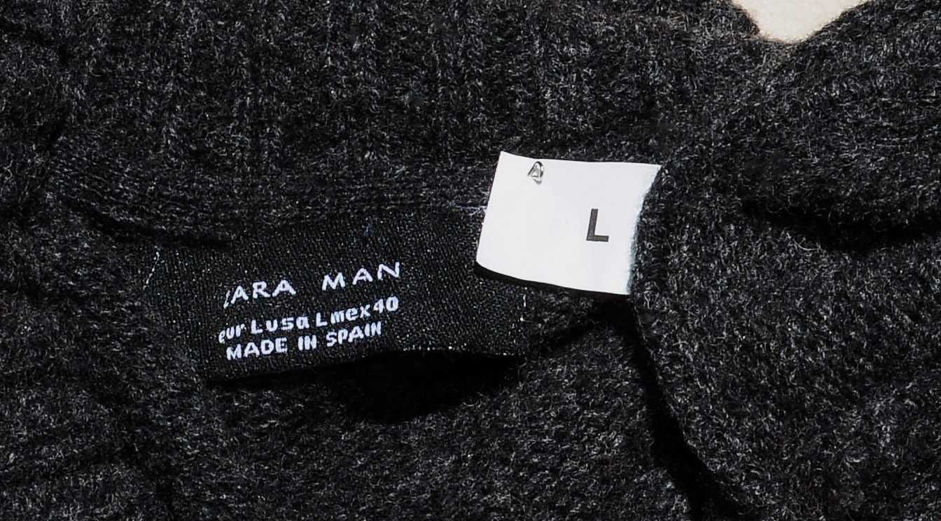 Шерстяной свитер ZARA MAN L 80% шерсти Испания серый