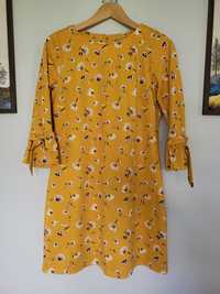 Musztardowa krótka sukienka w kwiaty, Orsay 38
