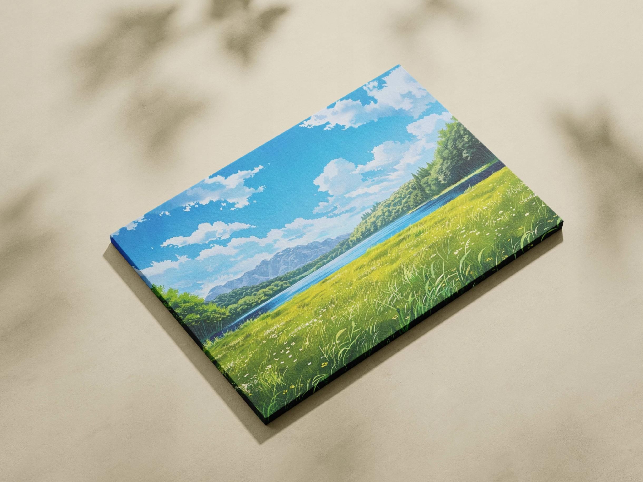 Obraz na płótnie "Łąka nad Jeziorem", 80x60 cm - Naturalne Piękno