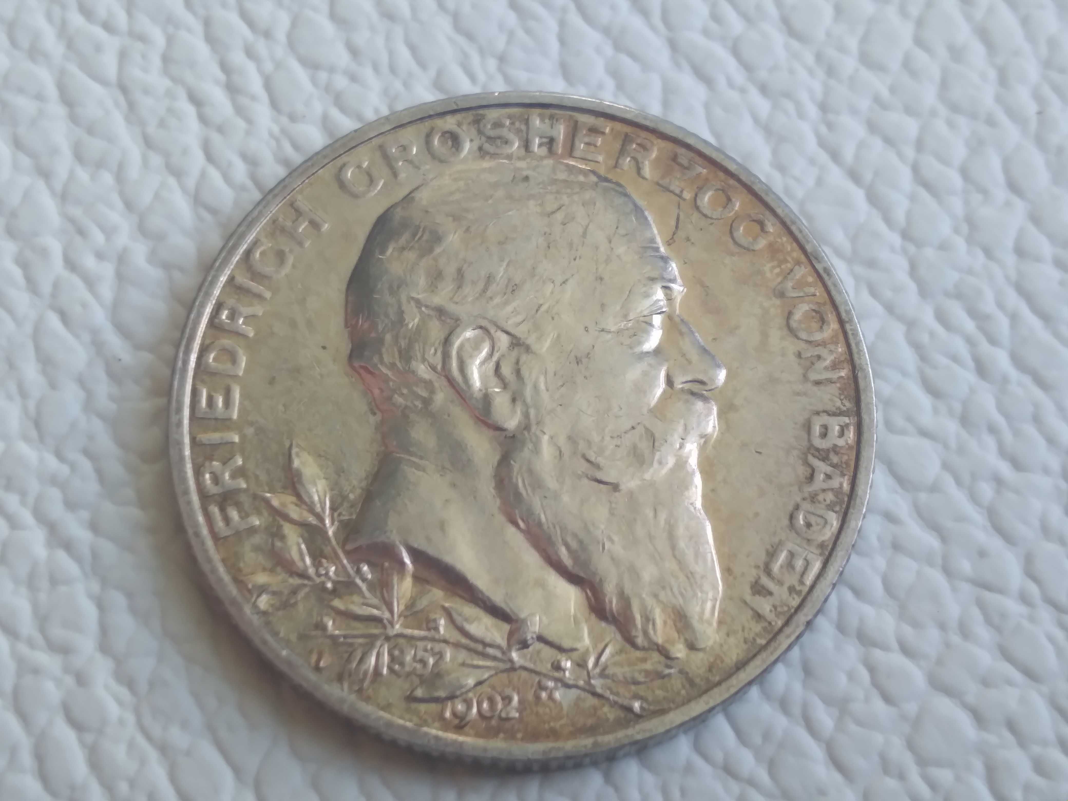 Moneta Srebrna Niemcy Badenia 2 marki 1902 rok super stan