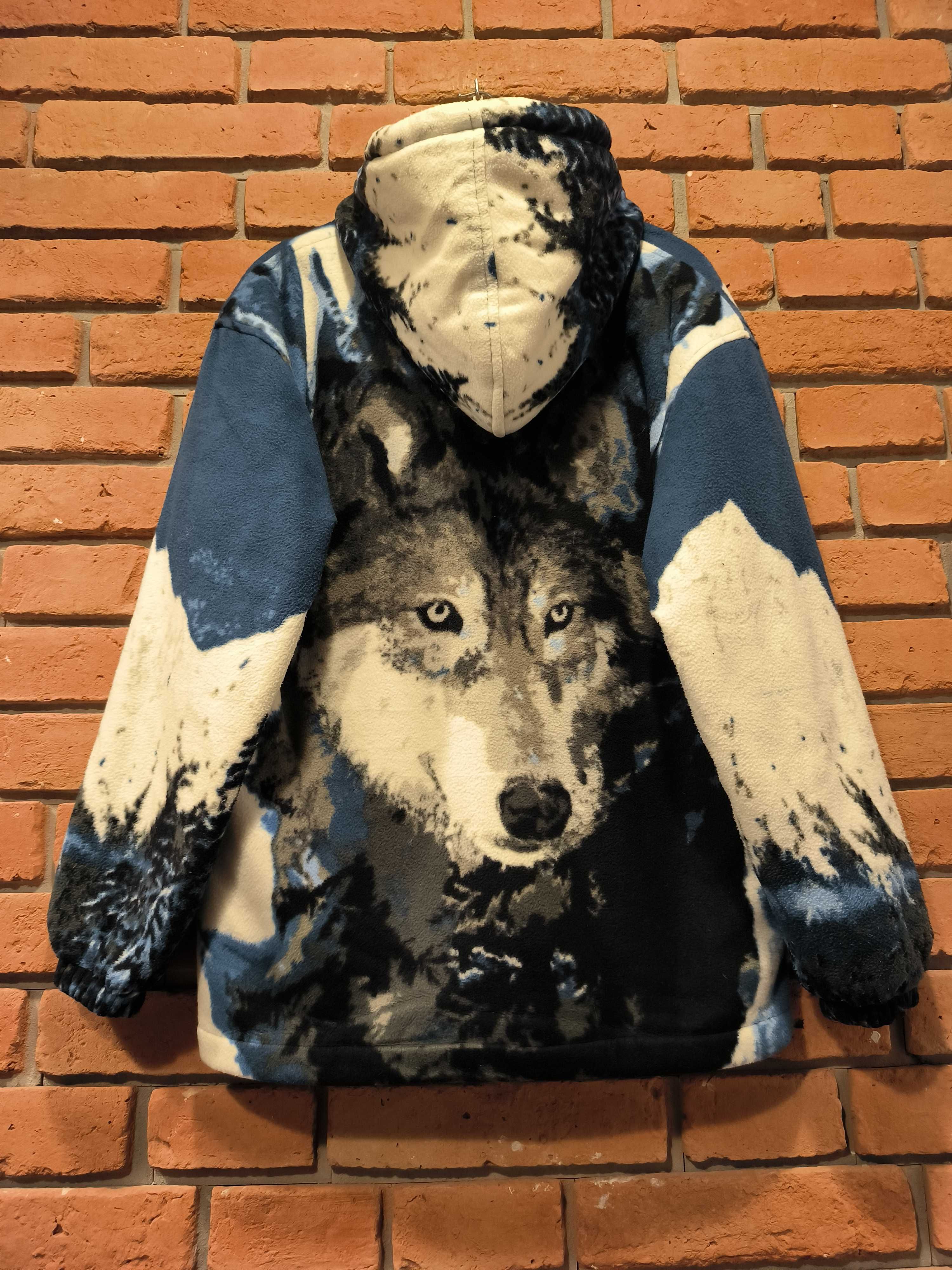 Vintage Bluza Polarowa Kurtka Gruba Ciepła Zimowy Wilki Natura Simran
