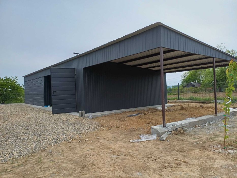 Garaż Blaszany+Zadaszenie Boczne|Magazyn|Konstrukcja Stalowa– ROMSTAL*