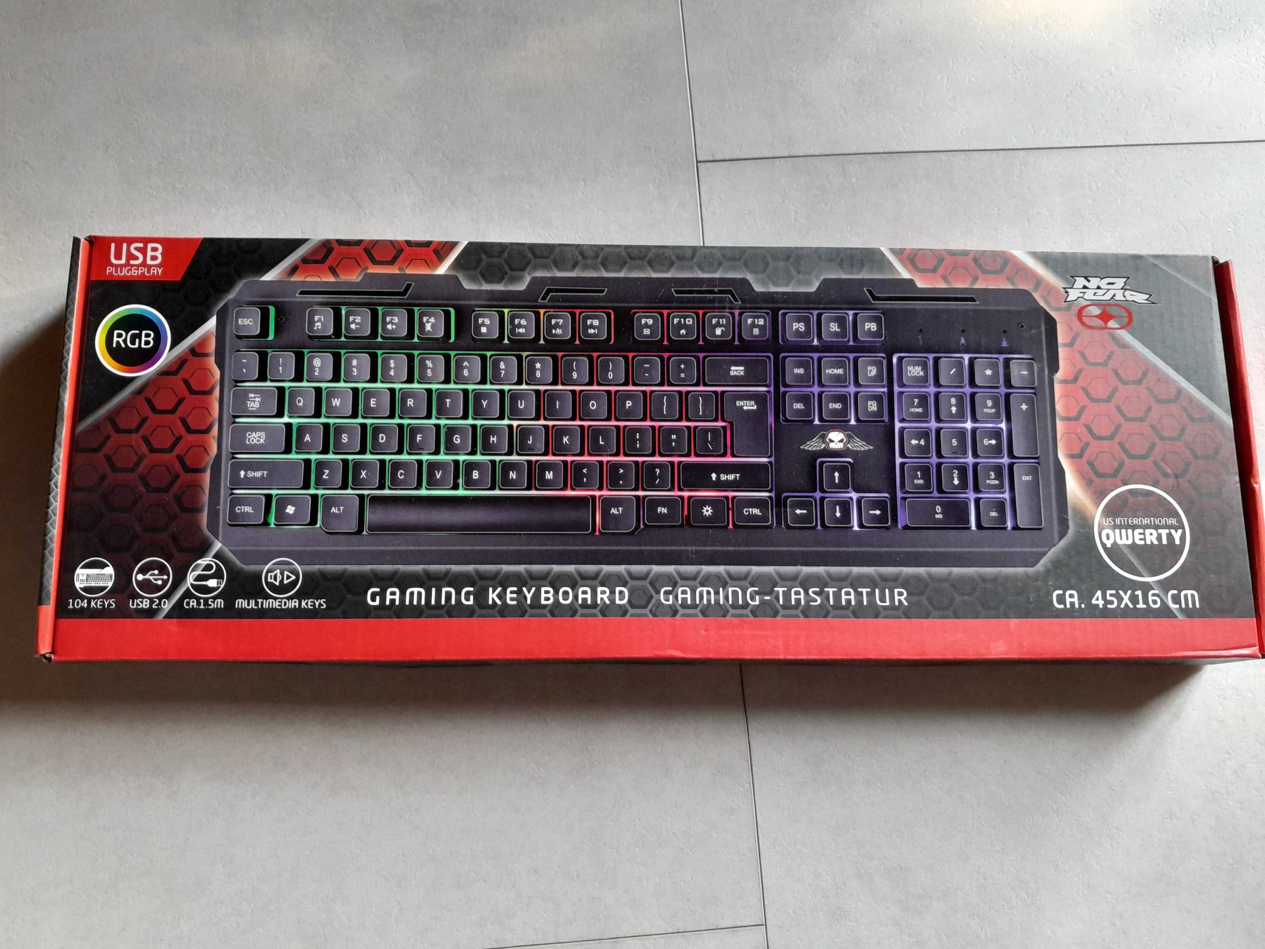 Gamingowa klawiatura podświetlana LED RGB NO FEAR Qwerty nowa outlet
