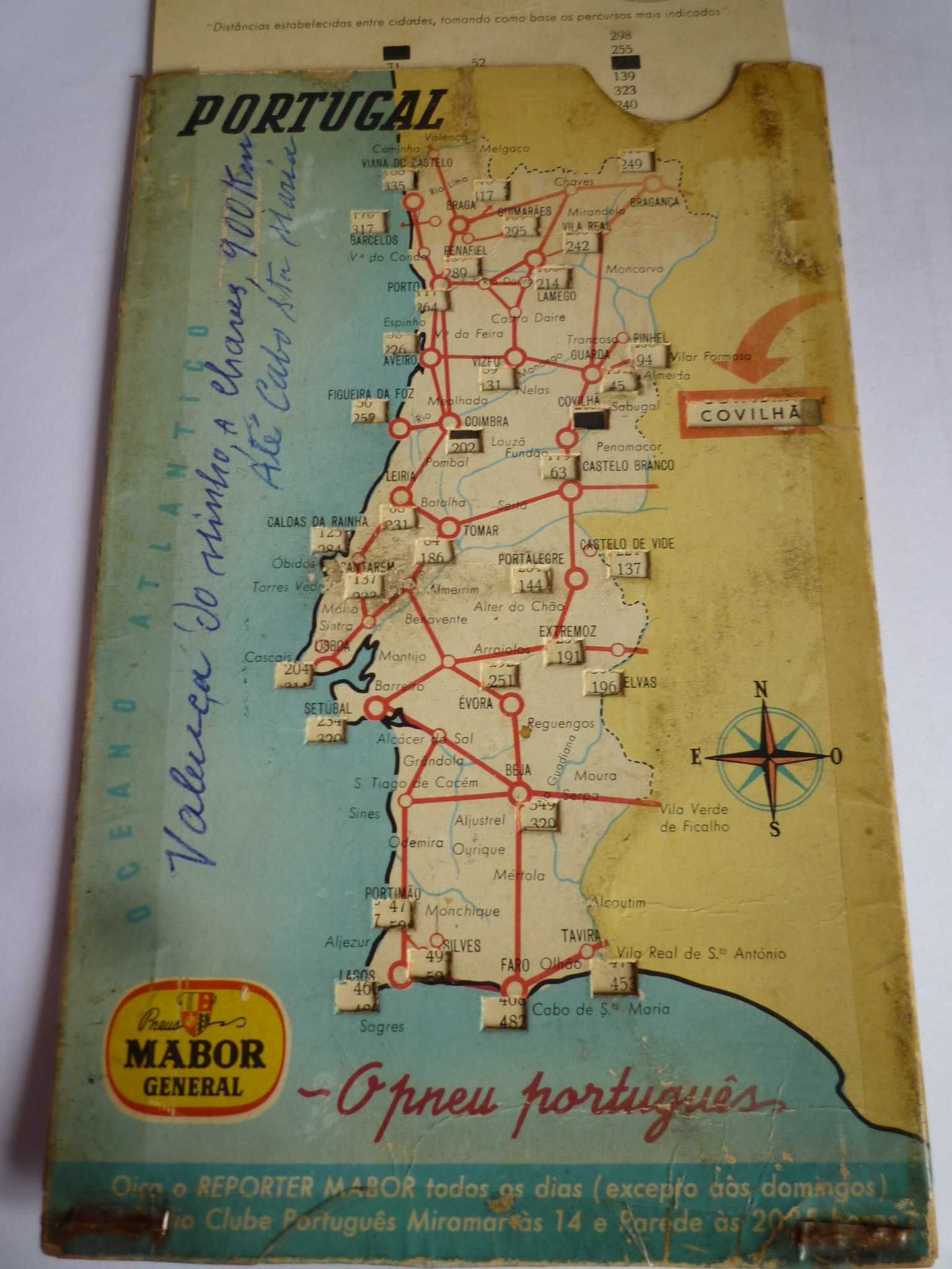 Mapa de portugal com distâncias com Publicidade Mabor Vintage