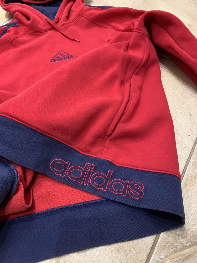 Czerwona bawełniana bluza z kapturem Adidas