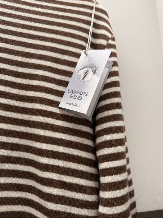 Sweter kaszmirowy w paski kremowo- czekoladowy