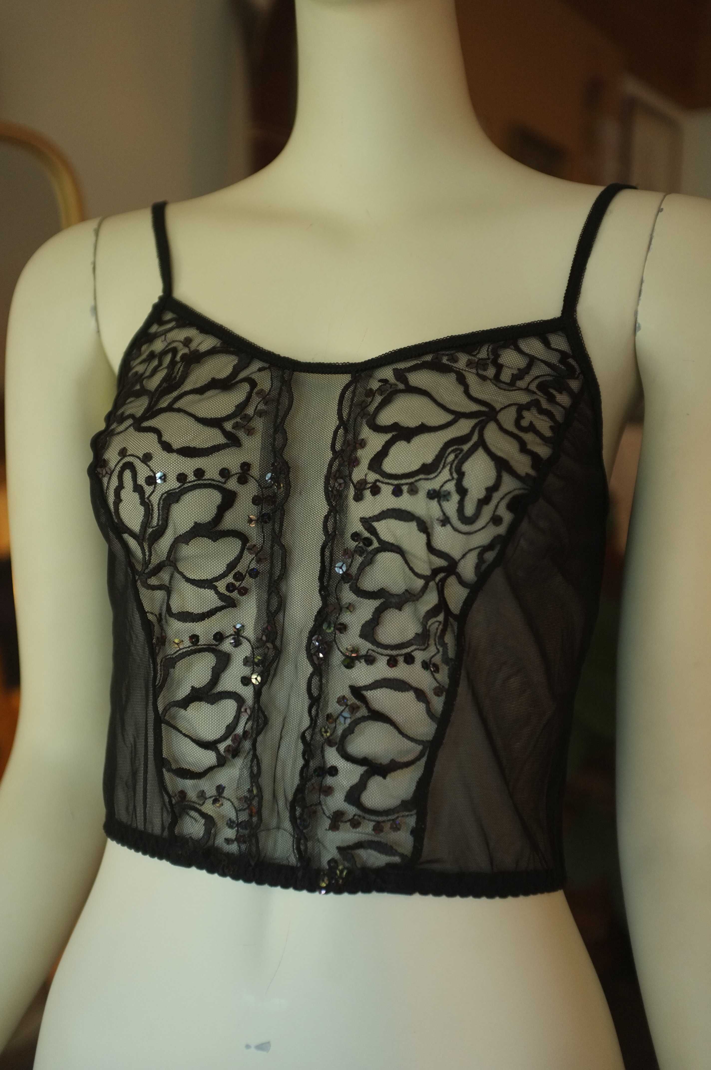 czarny bieliźniany top Tessoro tiulowy mesh przezroczysty gothic