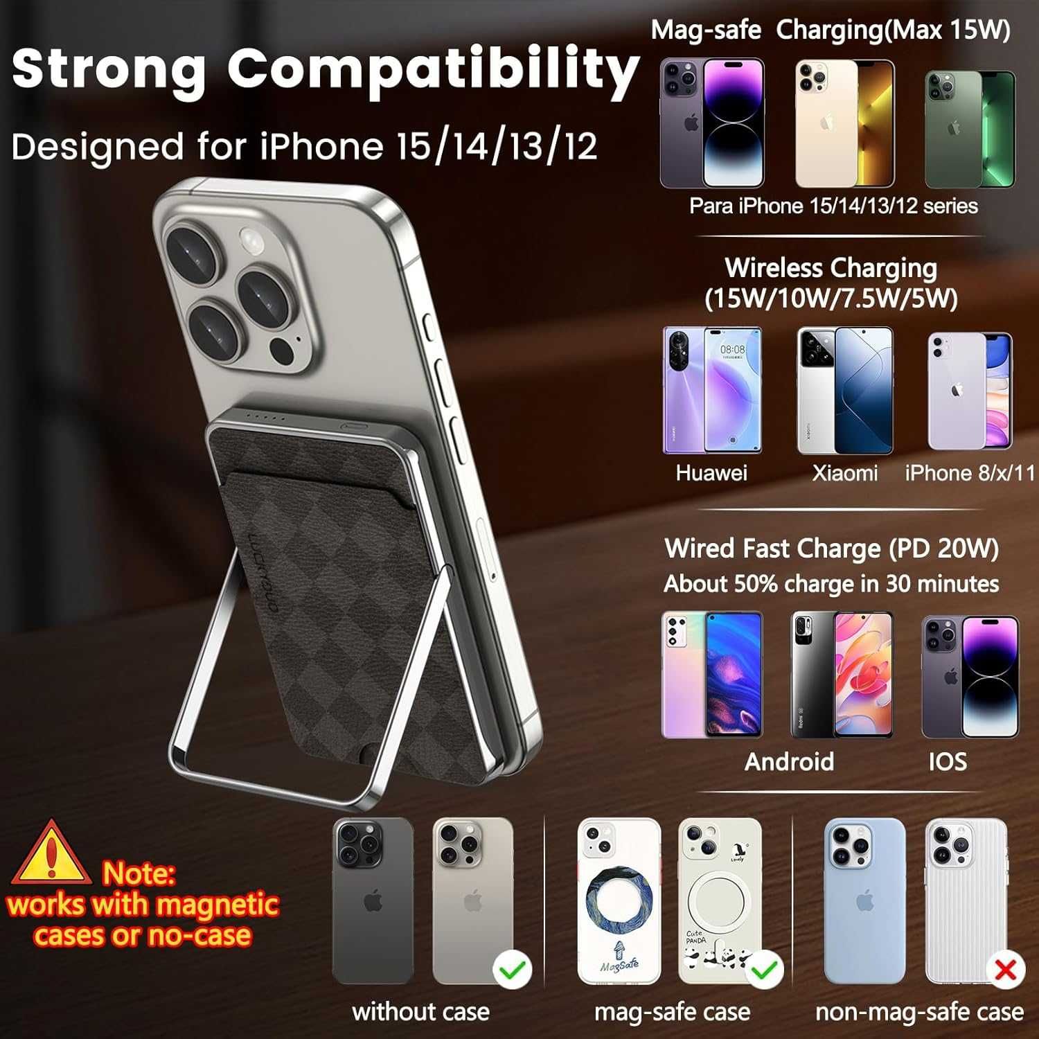 Magnetyczny power bank z portfelem/podstawką 5000 mAh, Slim do  iPhone