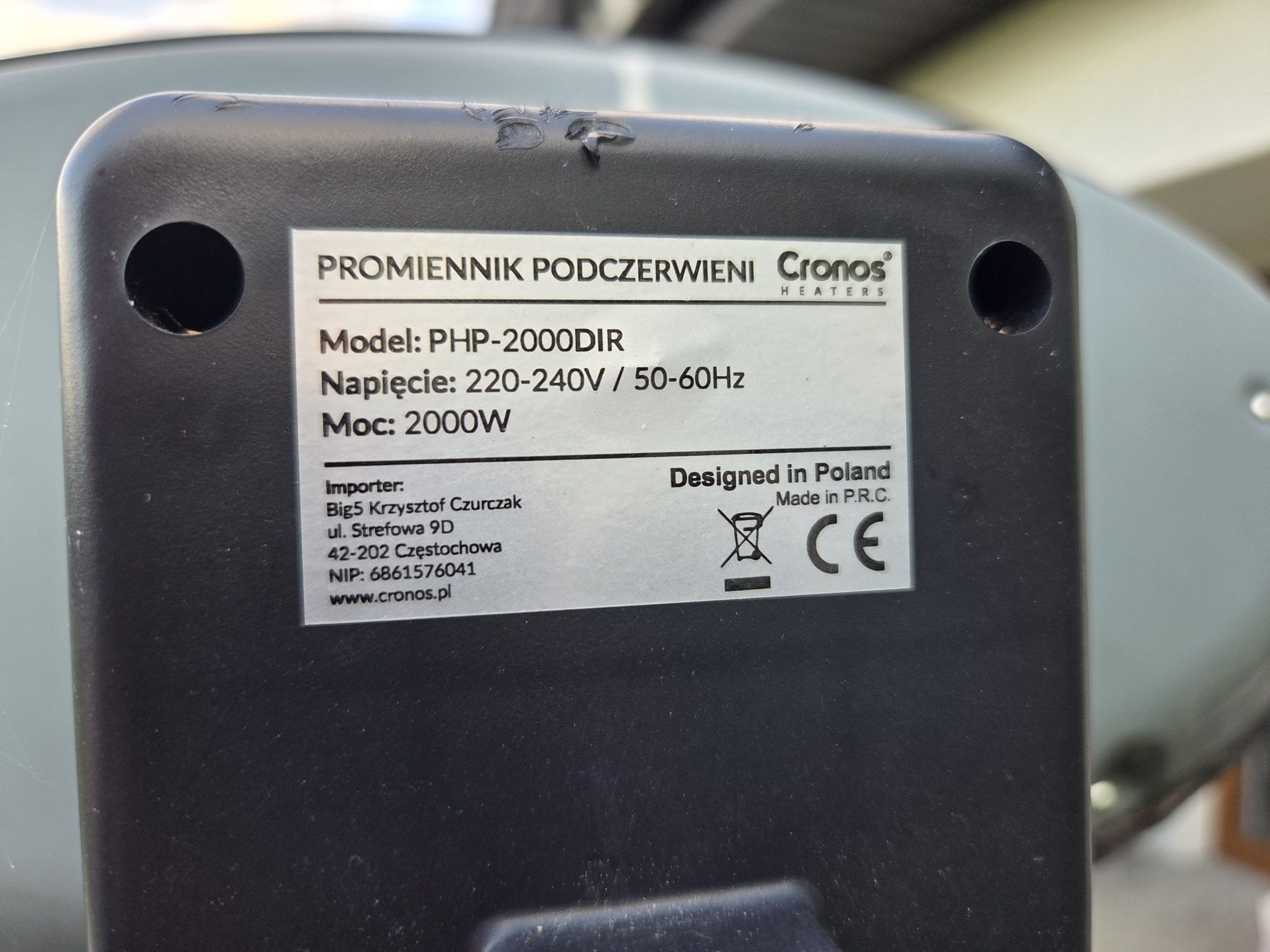 Ogrodowy promiennik podczerwieni Cronos PHP-2000DIR Grzejnik 2000W