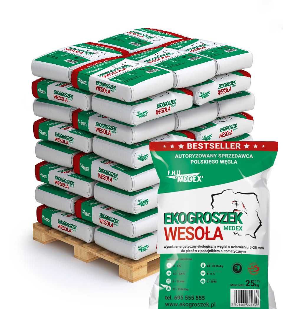Polski Węgiel Ekogroszek "Wesoła" Workowany 29 mj/kg Darmowa dostawa
