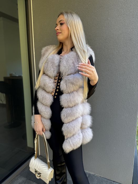 Kamizelka z lisa białego 100% futro naturalne m/l  siwa klasyczna