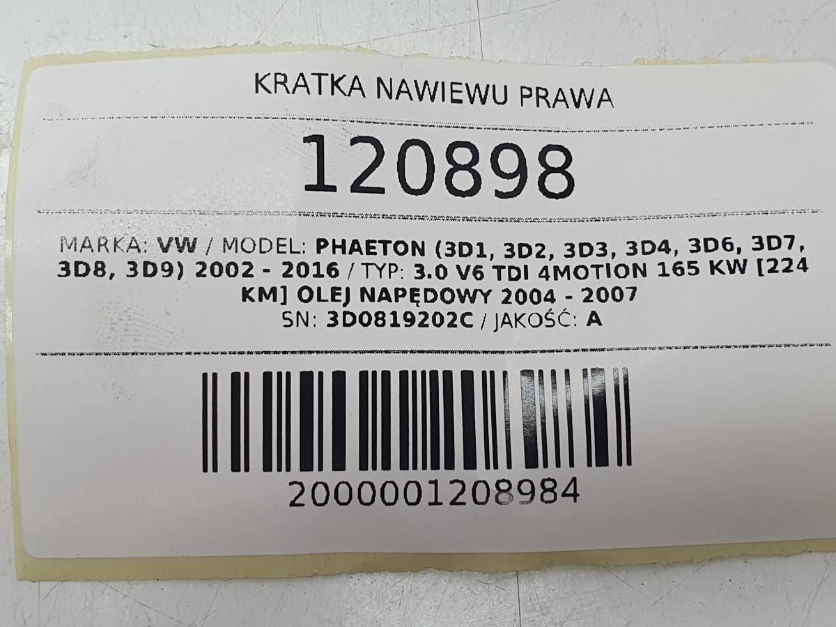 KRATKA NAWIEWU PRAWA DESKI KONSOLI VW PHAETON 3D0819202C