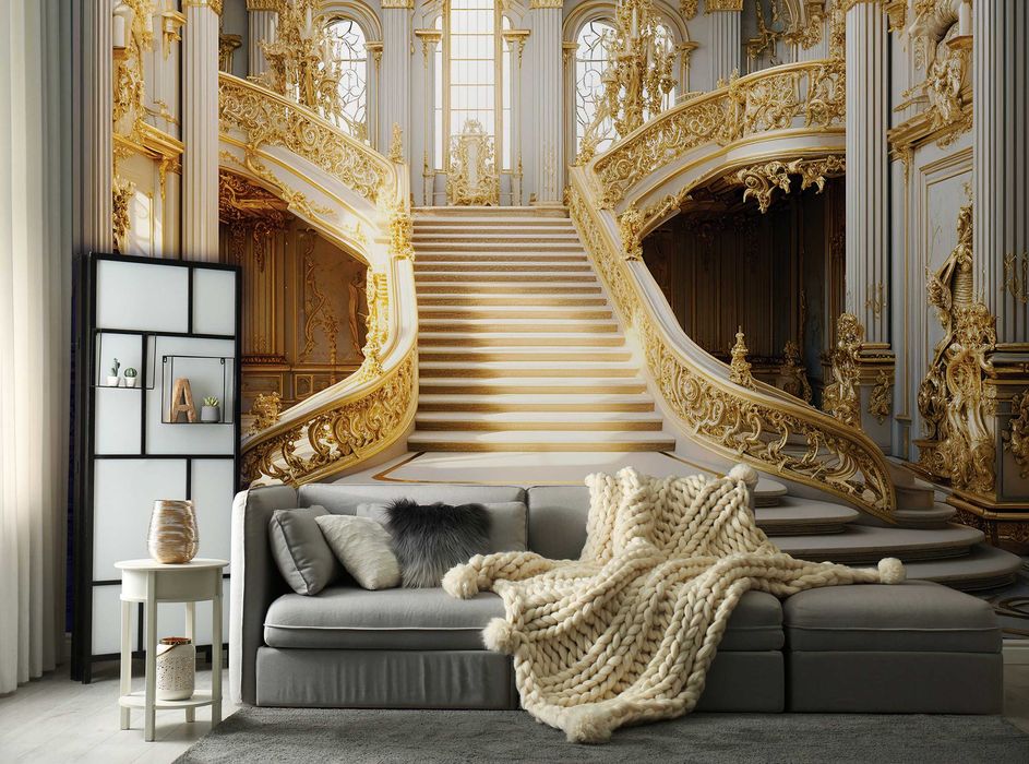 Fototapeta Złote Schody do Pałacu Glamour 3D Twój Rozmiar + KLEJ