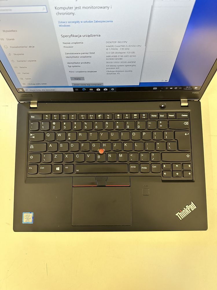 Laptop lenovo t480s i5-8350U/12Gb/512Nvme/Dotykowy/Podświetlana klawa