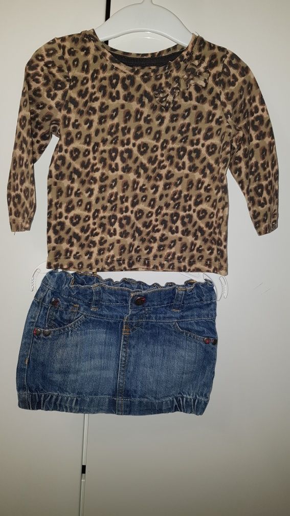 Zestaw spódnica jeansowa + bluzka Next 74cm 6/9 m