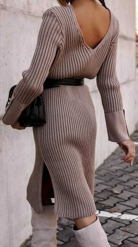 Kawowa beżowa brązowa sukienka sweterkowa one size Loci Style S/M/L pa