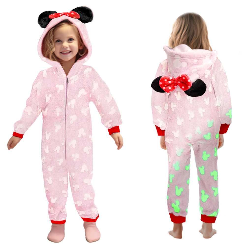 DISNEY piżama MYSZKA Minnie kombinezon różowy NEON ŚWIECĄCY 98-104cm