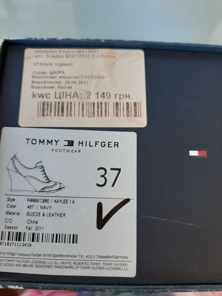 Кожанные туфли Оксфорды на танкетке р 36 Tommy Hilfiger