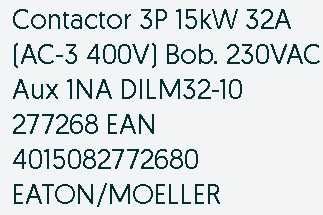 contactor_3P 15kW 32A AC3 400V Bob230VAC Aux1NA DILM32-10 EATON