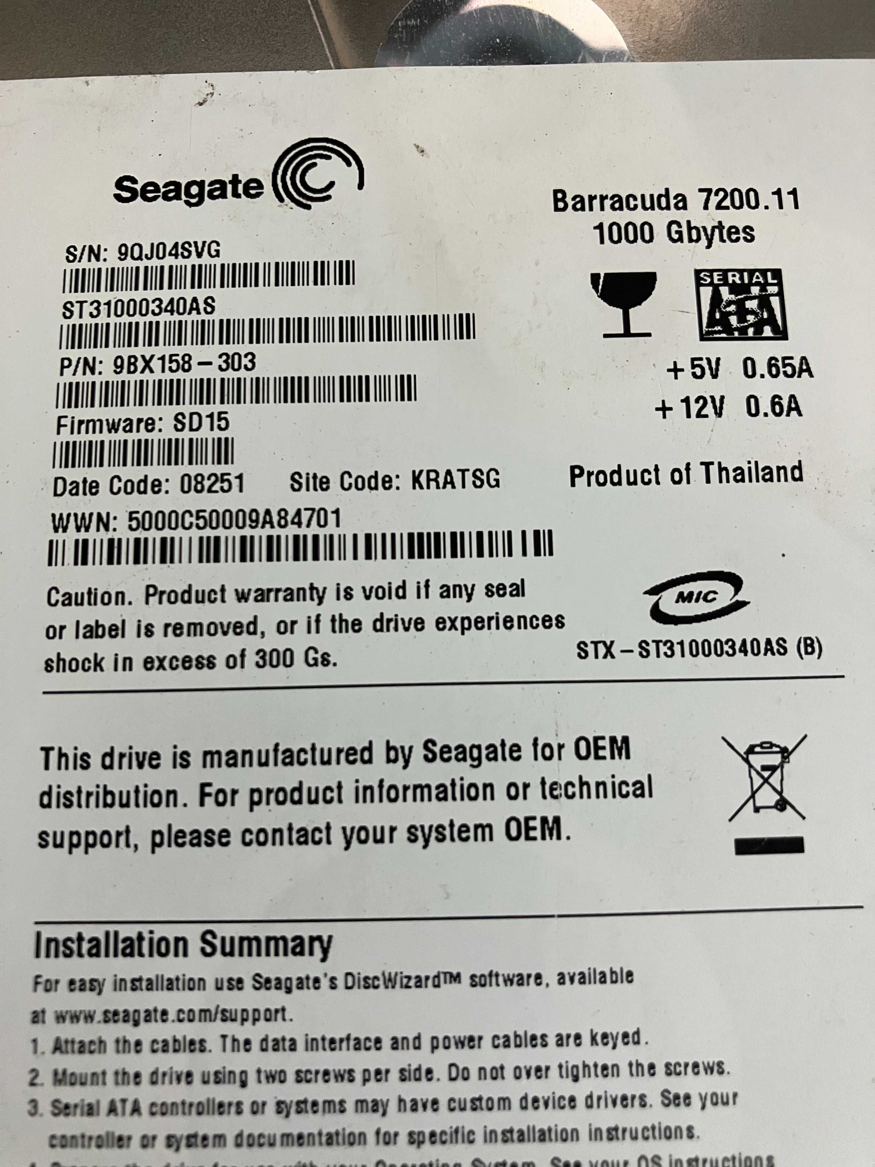 Seagate Barracuda 7200.11 disco SATA 3.5" 1 TB 7200 rpms