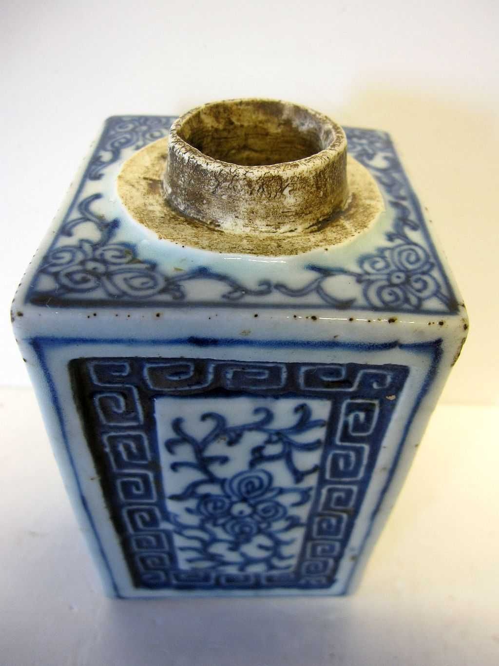 rara antiga caixa de chá asiática em porcelana marcada