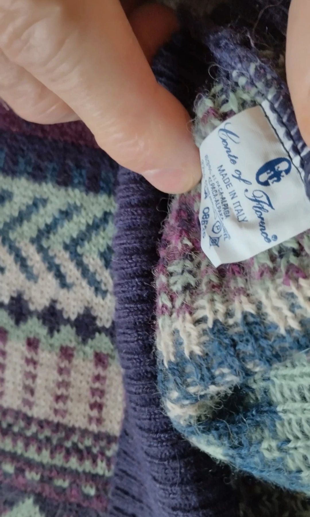 Męski sweter XL alpaka 63% premium kolorowy wełniany fioletowy włosk