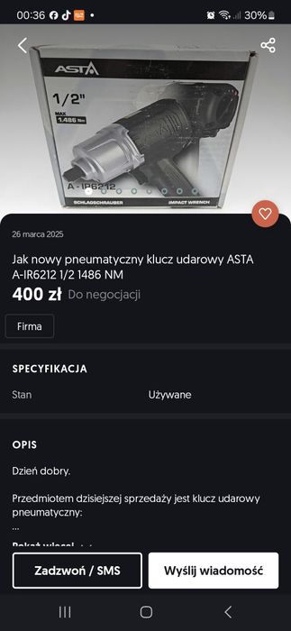 Asta pneumatyczny klucz udarowy profesional małe duże grzechotka