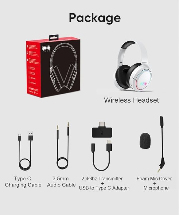 Słuchawki bezprzewodowe nauszne PC Gamingowe Białe