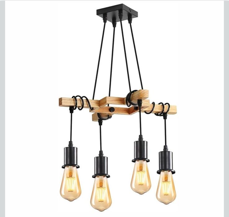 Lampa Wisząca Industrialna Vintage E27 jasne drewno