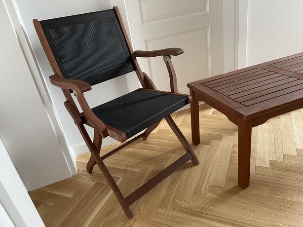 Stolik 50cm x 100cm krzesło drewniany brąz na balkon taras