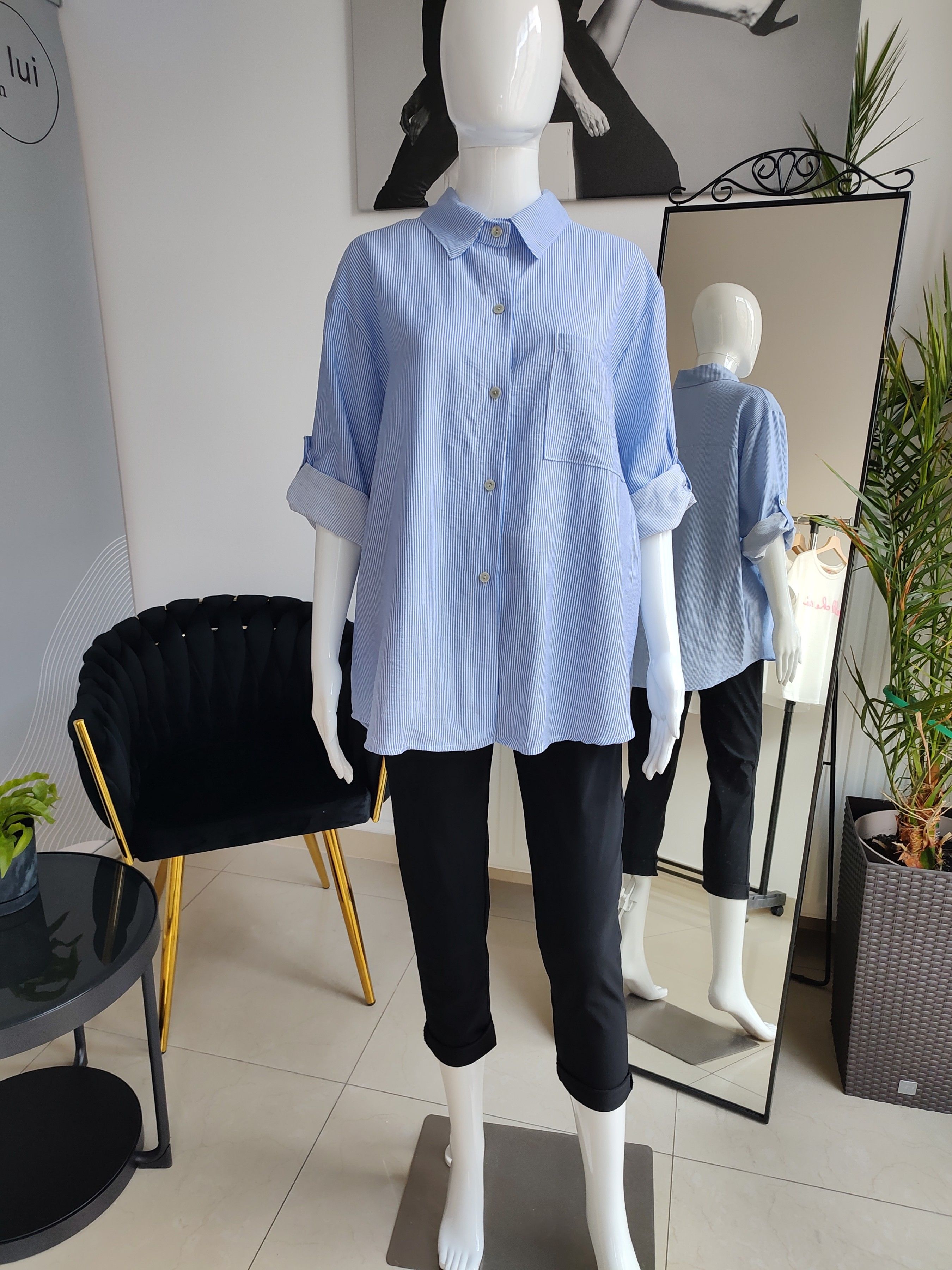 Koszula oversize w paski - niebieski One size