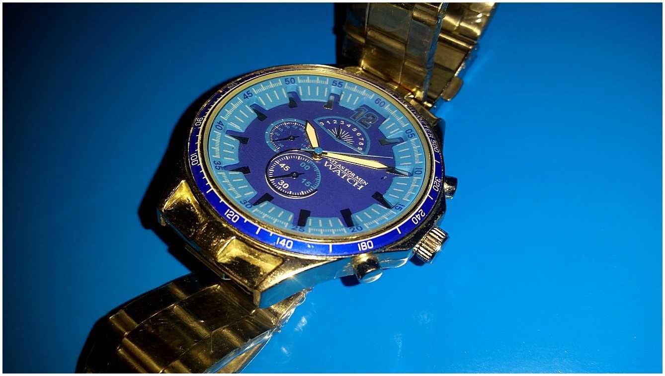 Szwajcarski Męski Zegarek Sportowy Elegancki BlueDial Bransoleta Diver