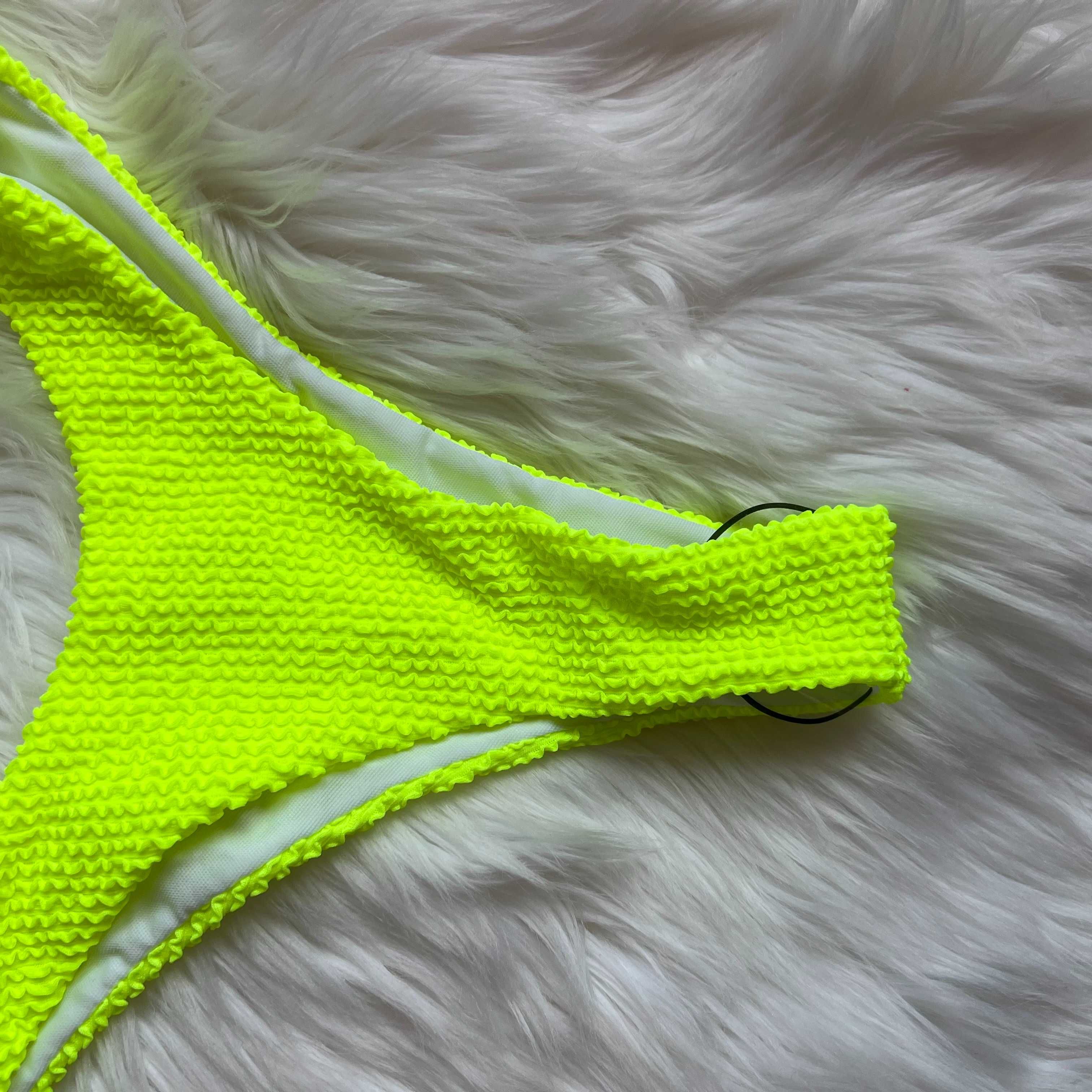 kostium kąpielowy bikini marszczone neonowe żółte neon na lato hit s