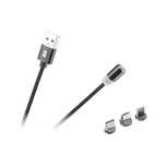 Kabel USB magnetyczny 3w1 microUSB, USB C, Lightning 100 cm czarny
