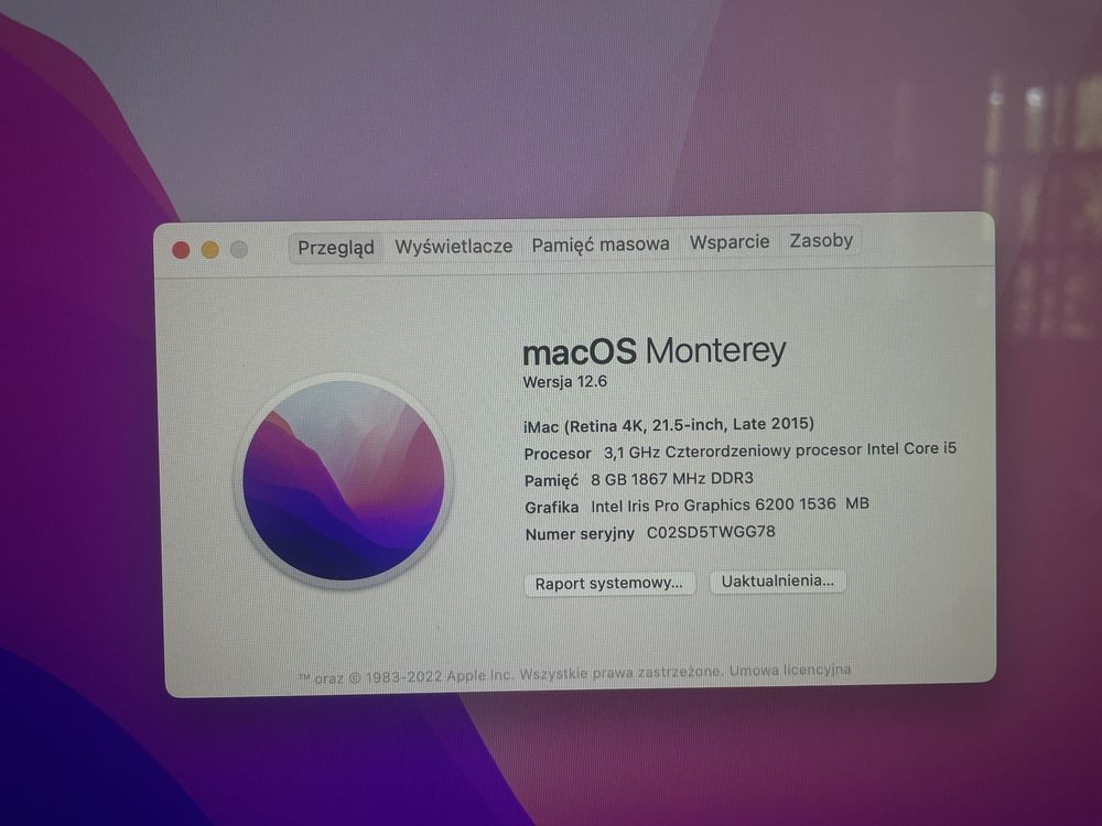 Komputer stacjonarny iMac jak nowy (Retina 4K, 21.5-inch, Late 2015)