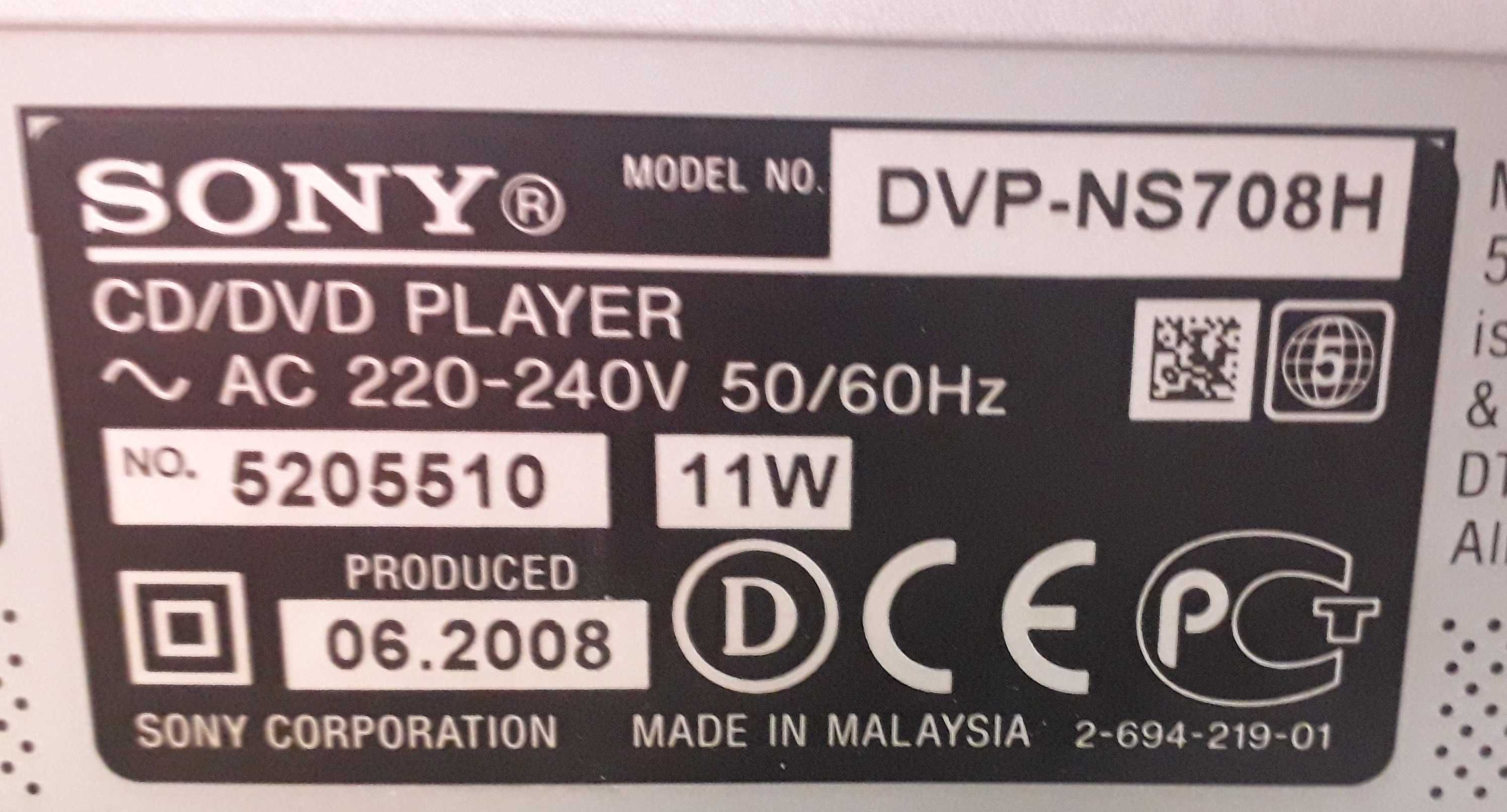 DVD Sony DVP-NS 708H