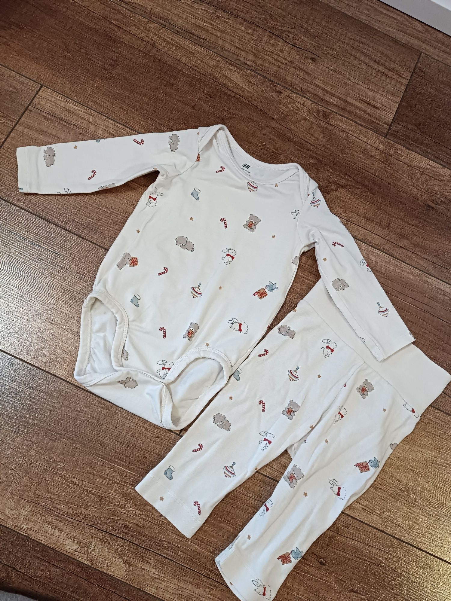 Białe Body świąteczne legginsy H&M 68 - komplet 2 szt