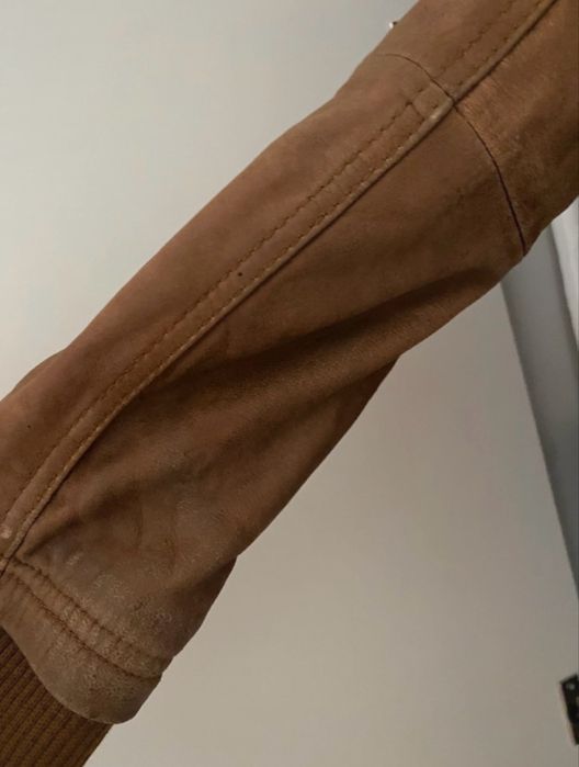 Kurtka jesienna brązowa, Skóra naturalna, pilotka, Stradivarius, XS