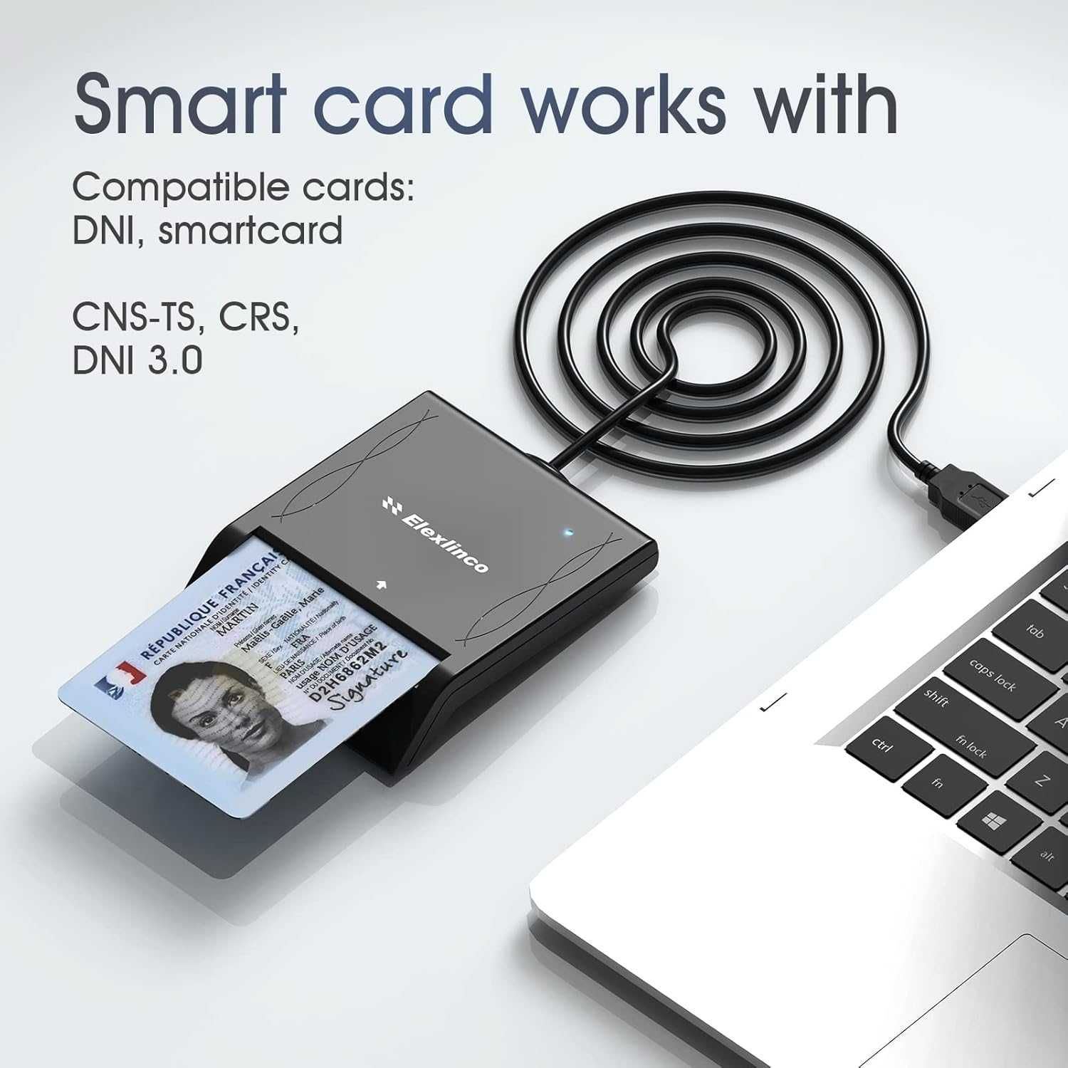 Elexlinc inteligentny czytnik kart Smart ID z kablem transmisji danych