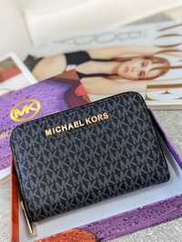 Женский кошелек мини Michael Kors черный, белый Майкл Корс